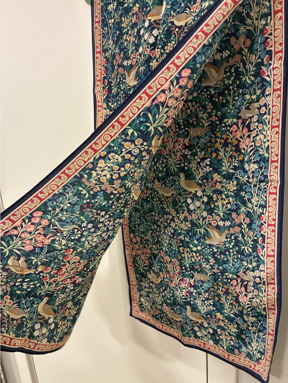 Floral Bird Print Silk Scarf